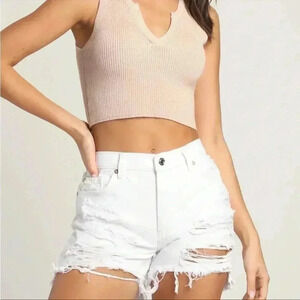 NWT Free People Maggie Optic White Distressed Denim Cut-Off Shorts